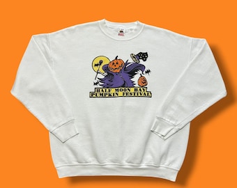 Vintage Pumpkin Sweatshirt Half Moon Bay Crewneck Pullover 90s Festival L/XL