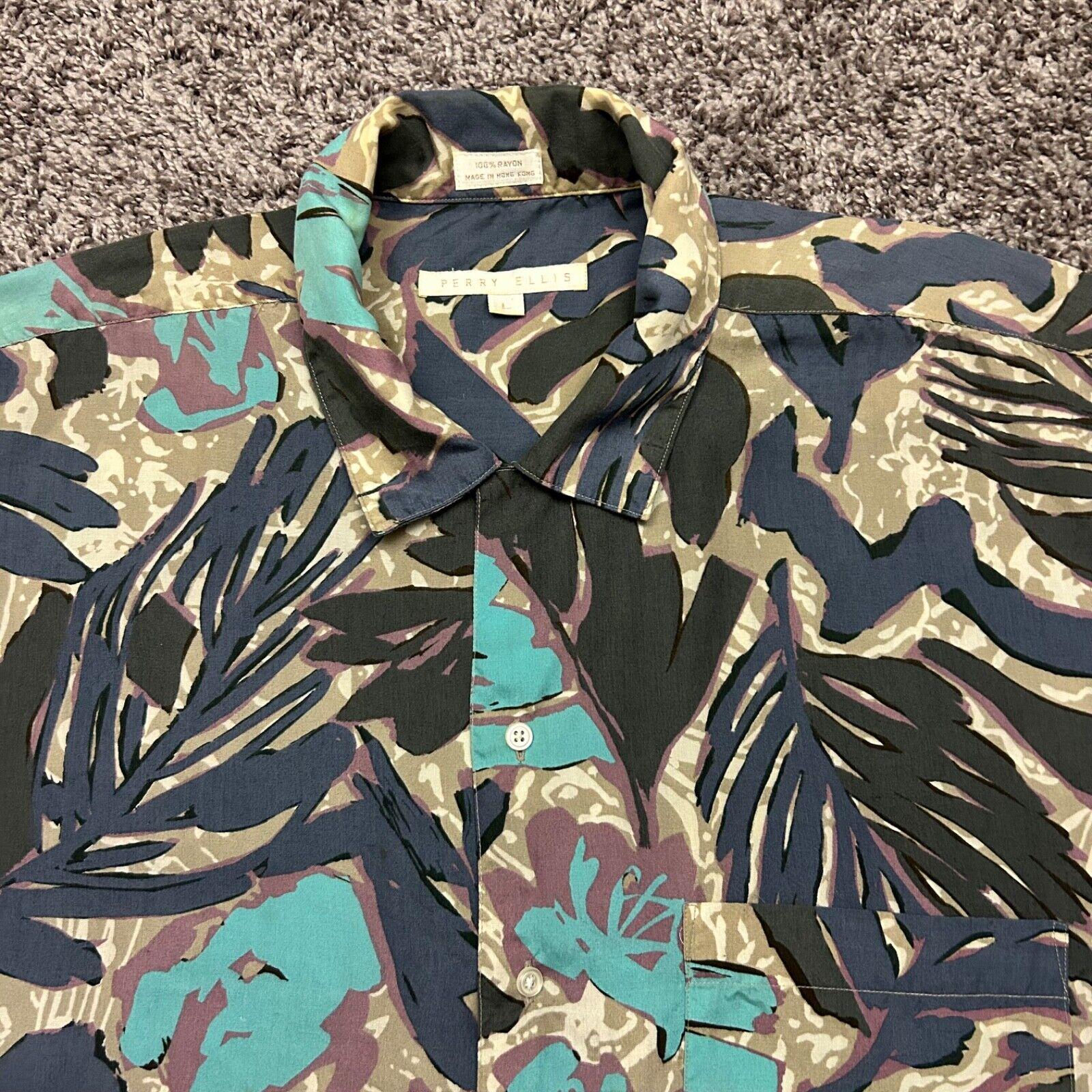 Vintage 80s Rayon Shirt Abstract Art All Over Print Button up 