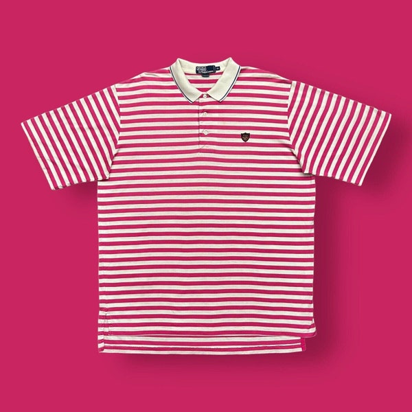 Vintage Polo Ralph Lauren Golf Shirt Crest 90s Striped Polo Shirt Cotton Pink XL