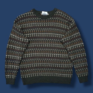 Vintage Crewneck Sweater Fair Isle 3D Knit Pullover Jumper 90s Funky Abstract
