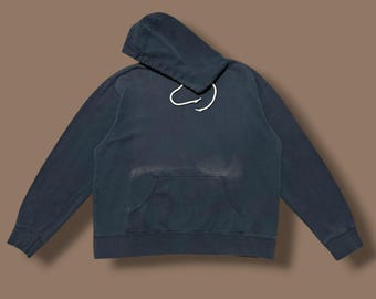 Vintage zonvervaagde blanco hoodie marineblauwe trui jaren 90, y2k l/xl