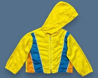 Vintage Windbreaker Track Jacket 60s 70s Toddler Kids Youth Nylon Full Zip Yellow