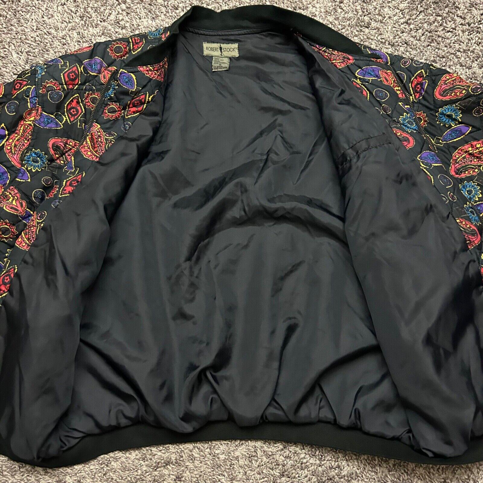 Vintage Silk Bomber Jacket Quilted Full Zip 80s 90s Paisley