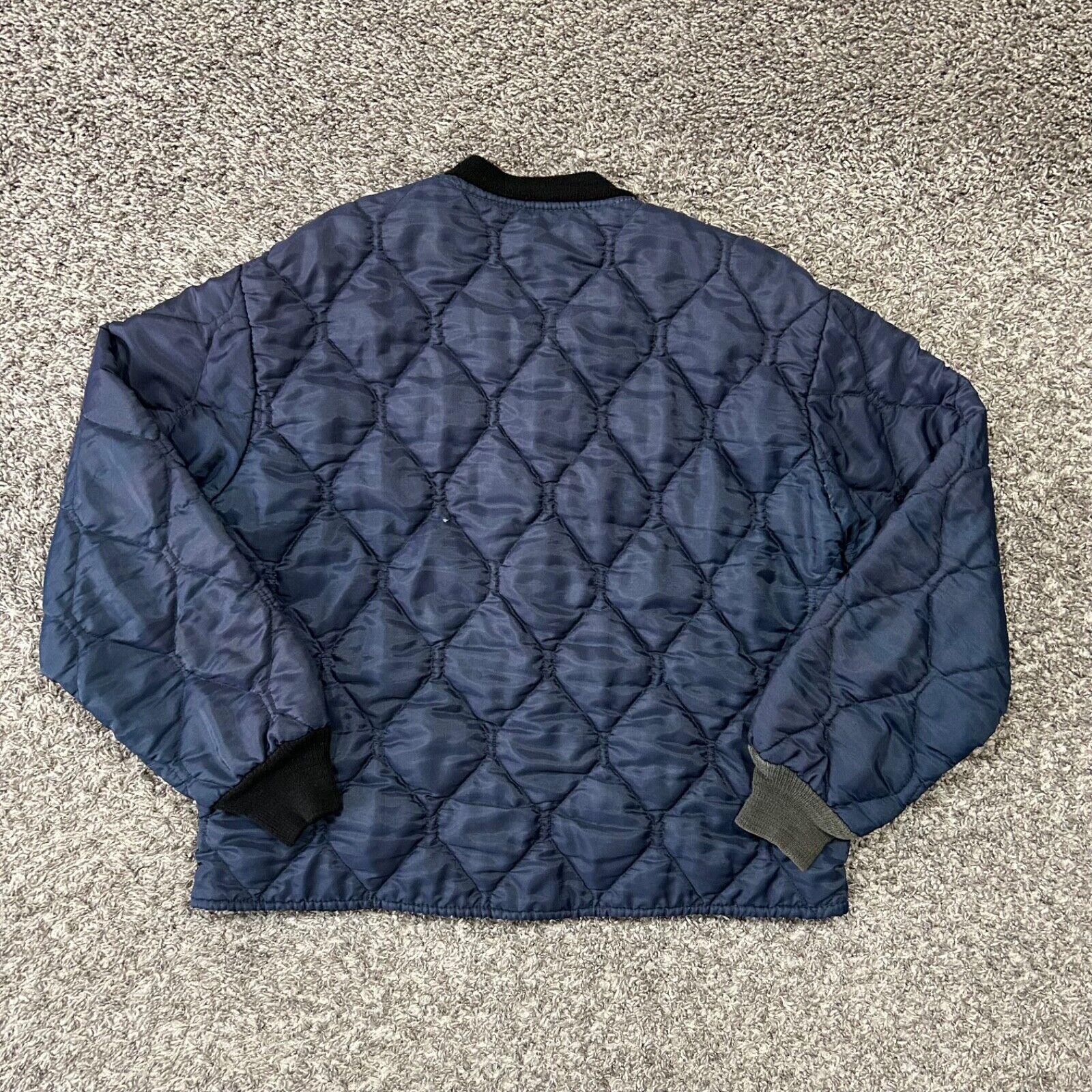 Vintage 70s Bomber Jacket Quilted Nylon Full Zip Navy Blue