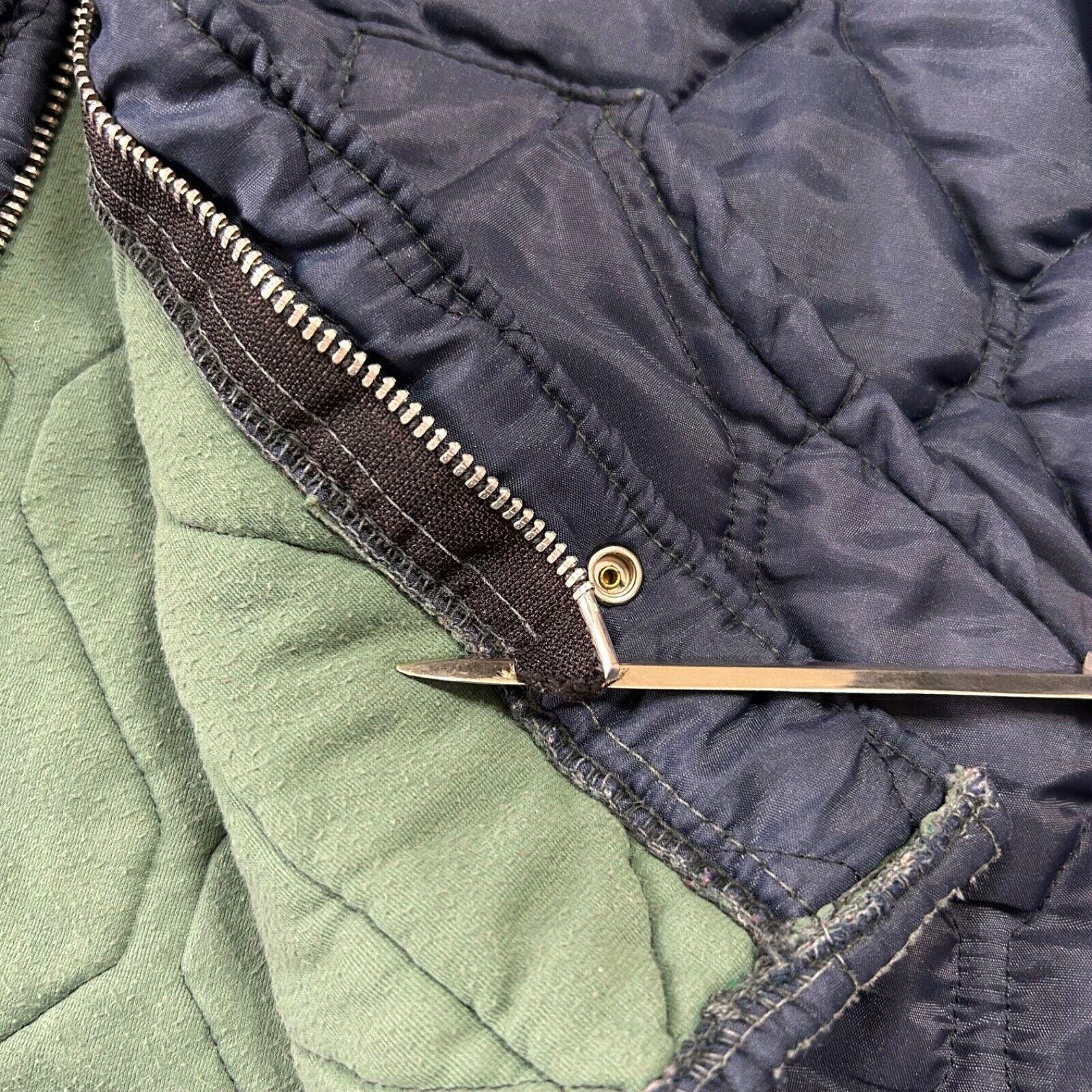 Vintage 70s Bomber Jacket Quilted Nylon Full Zip Navy Blue