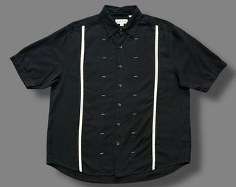 Vintage y2k Silk Shirt Rockabilly Bowler Button Up Collared Black XL Mens