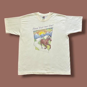 Vintage Girl Scouts Shirt Troop Leader Horse Art Graphic Tee 90s XL image 1
