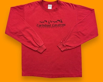 Vintage Carlsbad Caverns Shirt Long Sleeve Graphic Tee 90s y2k Cotton Red Large