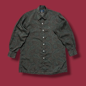 Camisa vintage Sulka de seda com estampa paisley, botões, manga comprida, anos 90, tamanho médio, cinza e vermelha.