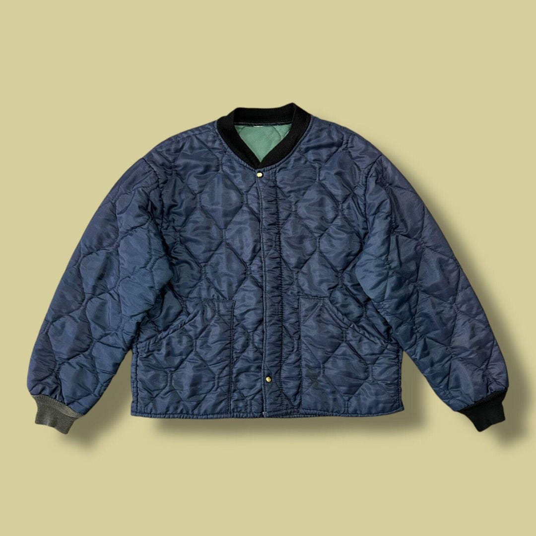 ジャケット・アウター y2k vintage military nylon jacket grunge Vintage 70s Bomber Jacket Quilted Nylon Full Zip Navy Blue