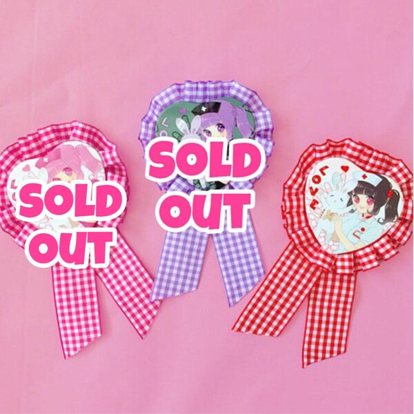 1 LEFT - Menhera Heart Badge Rosette Button - Nurse and Bunny