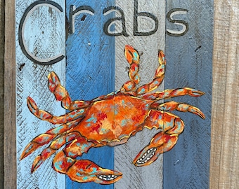 CRABS BOILED DAILY hand painted on rustic wood pallet plaque