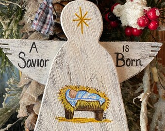 RUSTIC ANGEL MANGER ornament