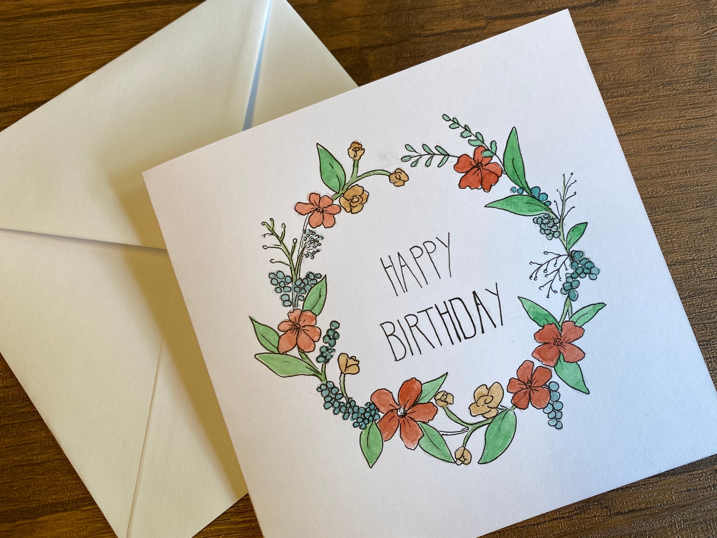 Happy birthday hand painted card Etsy