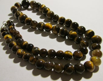 Tiger Eye Gemstone Bead Necklace, 17"