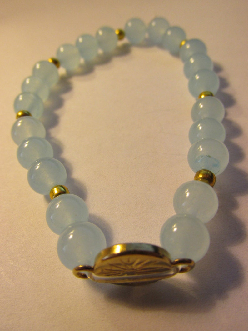 Blue Jade Bead Expandable Bracelet with Evil Eye Charm One Size