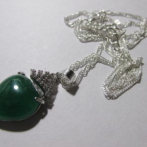 Chinese Green Jade Heart Shape Pendant with Faux Diamonds, 19&quot;