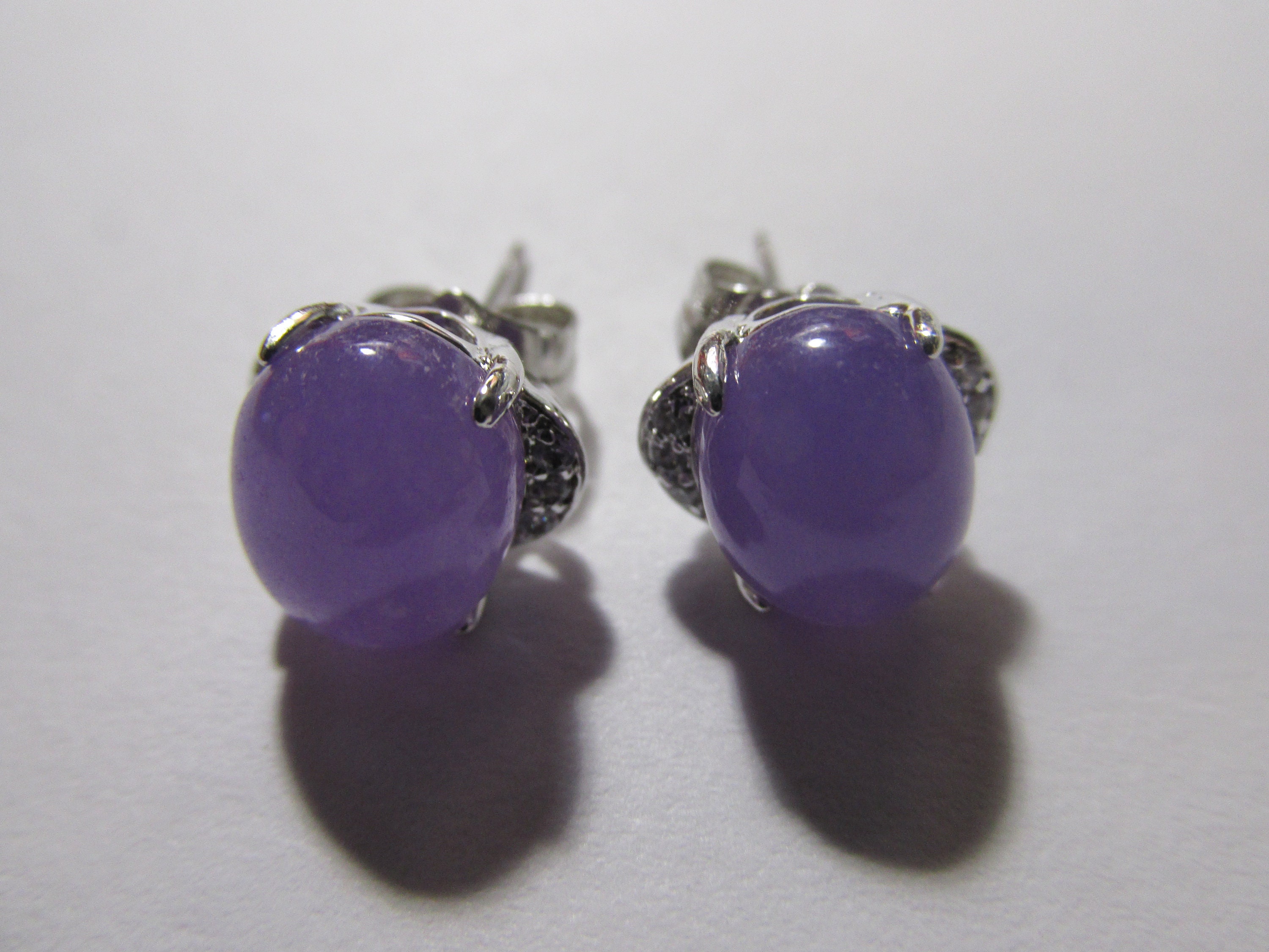 Lavender Jade Stud Earrings With Faux Diamonds in Silver Tone Etsy UK