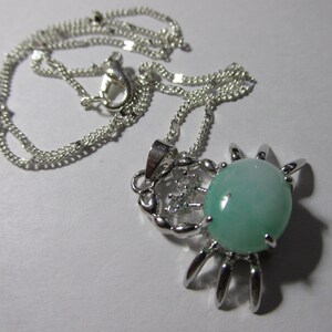 Chinese Light Green Jade Crab Charm-Pendant with Chain, 16&quot;