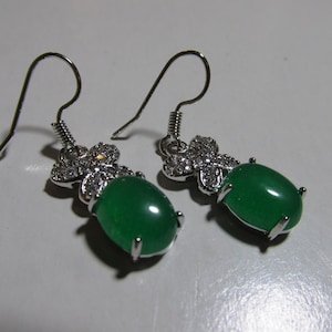 Chinese Green Jade Butterfly Earrings with Faux Diamonds