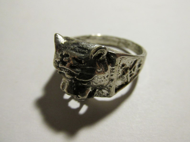 Silver Tone Lion Head Unisex Finger Ring Size 9.5