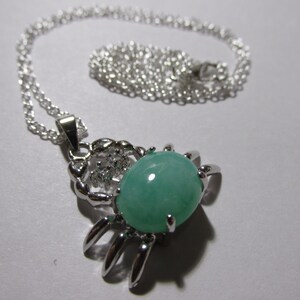 Chinese Green Jade Crab Charm-Pendant with Chain, 21&quot;