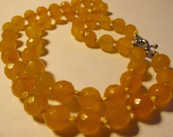 Faceted Yellow Jade Bead Necklace, 19"