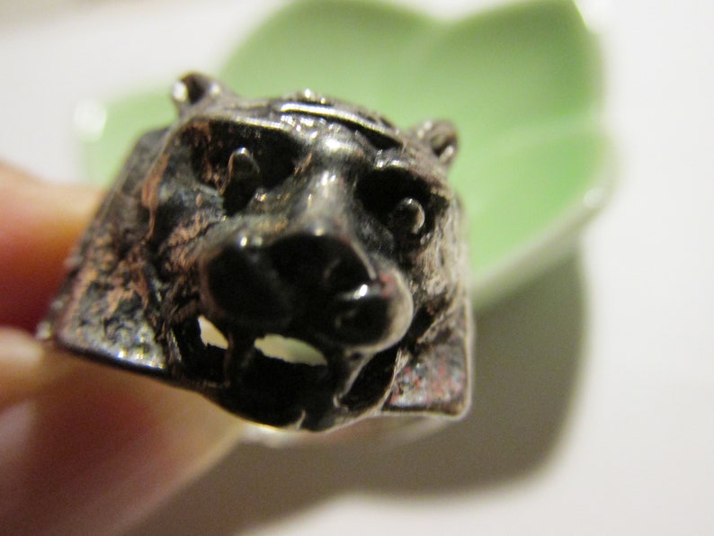 Silver Tone Lion Head Unisex Finger Ring Size 9.5