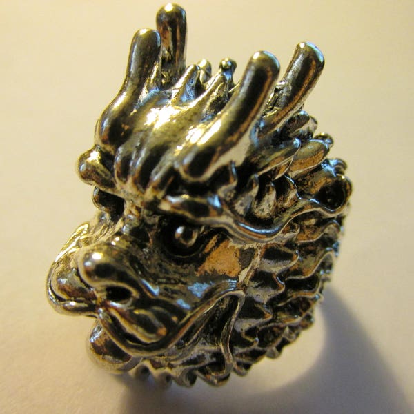 Tibet Silver Dragon Head Ring, Size 10