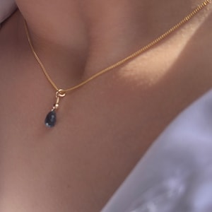 LONDON BLUE TOPAZ - Teardrop Penant Necklace choker | Bridal | Wedding | Birthday | Gift | Handmade | 14k Rose, Gold filled | Silver