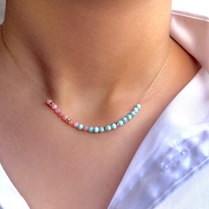 Larimar & Pink Opel Beaded necklace choker 14k Rose | Gold filled | Sterling Silver | Bridal | Birthday | Wedding | Gift | bespoke