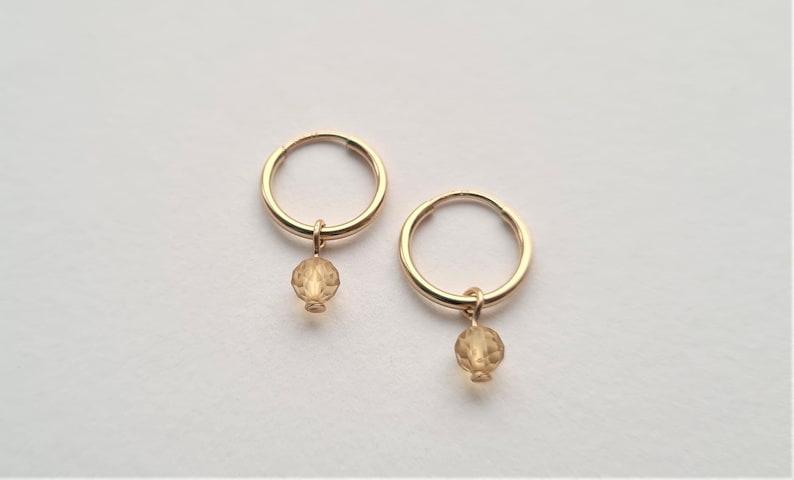 Dainty Citrine November Birthstone Sleeper Circle gold filled sterling silver earrings mothering sunday birthday gift dainty minimalist