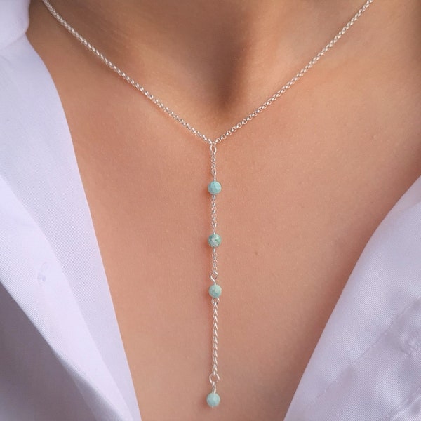 Turquoise Y Lariat adjustable necklace choker 14k Rose, Gold filled, Sterling silver anti tarnish Bridal Valentines gift dainty Mothers day