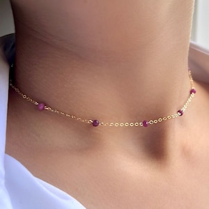 RUBY July birthstone 14k Rose | Gold filled | Sterling Silver Necklace Choker | Bridal | Gift | Wedding | Christmas | luxury