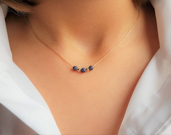 Sapphire Gemstone September Birthstone beaded Necklace 14k Rose, Gold filled, Silver minimalist dainty bridal birthday gift Mothers day