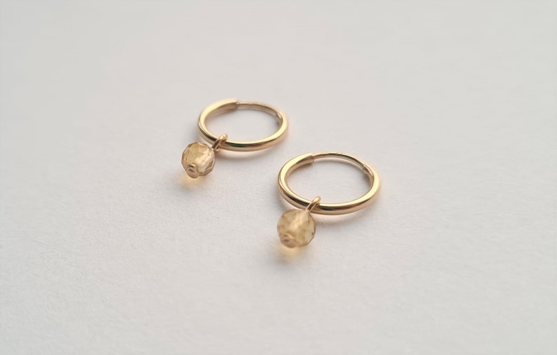 Dainty Citrine November Birthstone Sleeper Circle gold filled sterling silver earrings mothering sunday birthday gift dainty minimalist