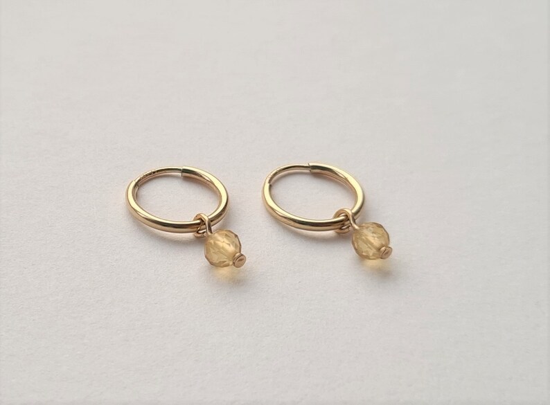 Dainty Citrine November Birthstone Sleeper Circle gold filled sterling silver earrings mothering sunday birthday gift dainty minimalist