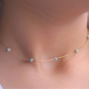 Floating Larimar Beaded necklace choker 14k Rose, Gold filled, Sterling Silver bridal wedding Birthday Gift Minimalist dainty Mothers day