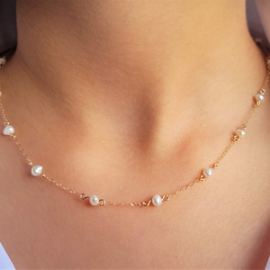 PEARL | Bridal | Wedding | Birthday Gift Station Adjustable Necklace | 14k Rose Gold Filled Sterling Silver  | Bespoke | Handmade CHRISTMAS