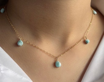 Larimar nugget Rose Gold filled silver trace chain Necklace choker with  clasp bohemian Dainty minimal anti tarnish hypoallergenic