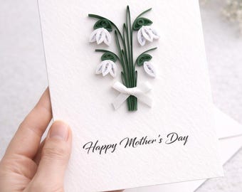 Handmade 3D Mother's Day Minimalist Bouquet, Snowdrop Card for Mum or Nan