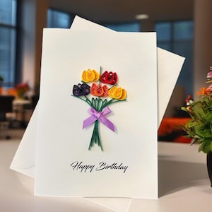 Carte d'anniversaire 3D, merci professeur, carte de fête des mères, fleurs piquantes d'art de Pâques, bouquet de fleurs fait main, tulipes pour maman, anniversaire