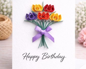 Handmade Birthday Card Tulips Bouquet 3D, Minimalist Flowers Bouquet Gift