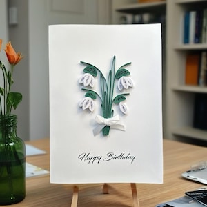 Carte d'anniversaire, carte de Pâques, bouquet unique pour ma mère, carte de fête des mères, carte piquante faite main, carte de voeux perce-neige, anniversaire