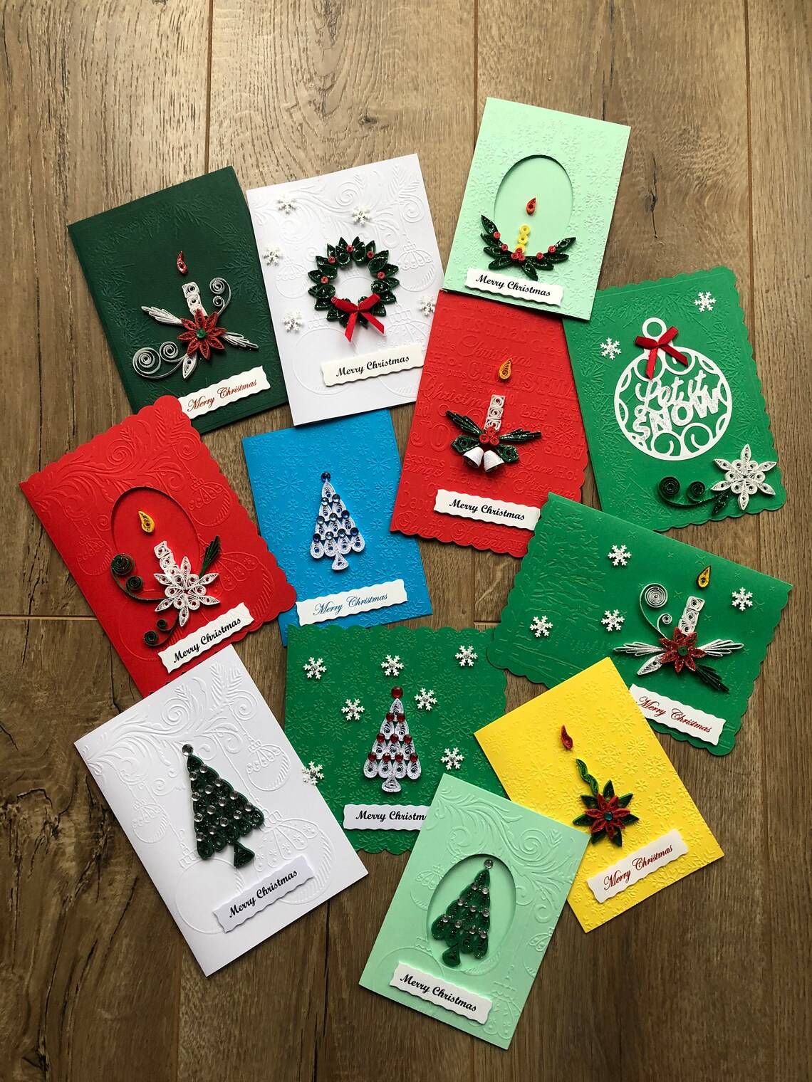 Set von 12 Weihnachtskarten Quilling Karten handgemachte