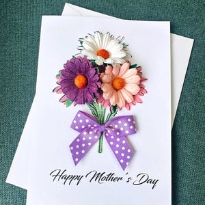 Carte de fête des mères heureuse, bouquet de marguerite 3D pour la fête des mères, carte faite main pour elle, cadeau unique pour maman, cartes de voeux