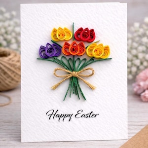 Easter Card 3D Tulips Bouquet : Handmade Minimalist Spring Flowers Keepsake