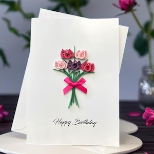 Carte de fête des mères 3D, carte de joyeux anniversaire, carte de remerciement pour professeur, piquants de fleurs, bouquet de fleurs fait main, cadeau pour elle, tulipes pour ma mère