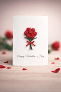 Valentine Card for Wife, Personalised Handmade 3D Red Roses for her, Romantic Love Card, Minimalist Floral Bouquet