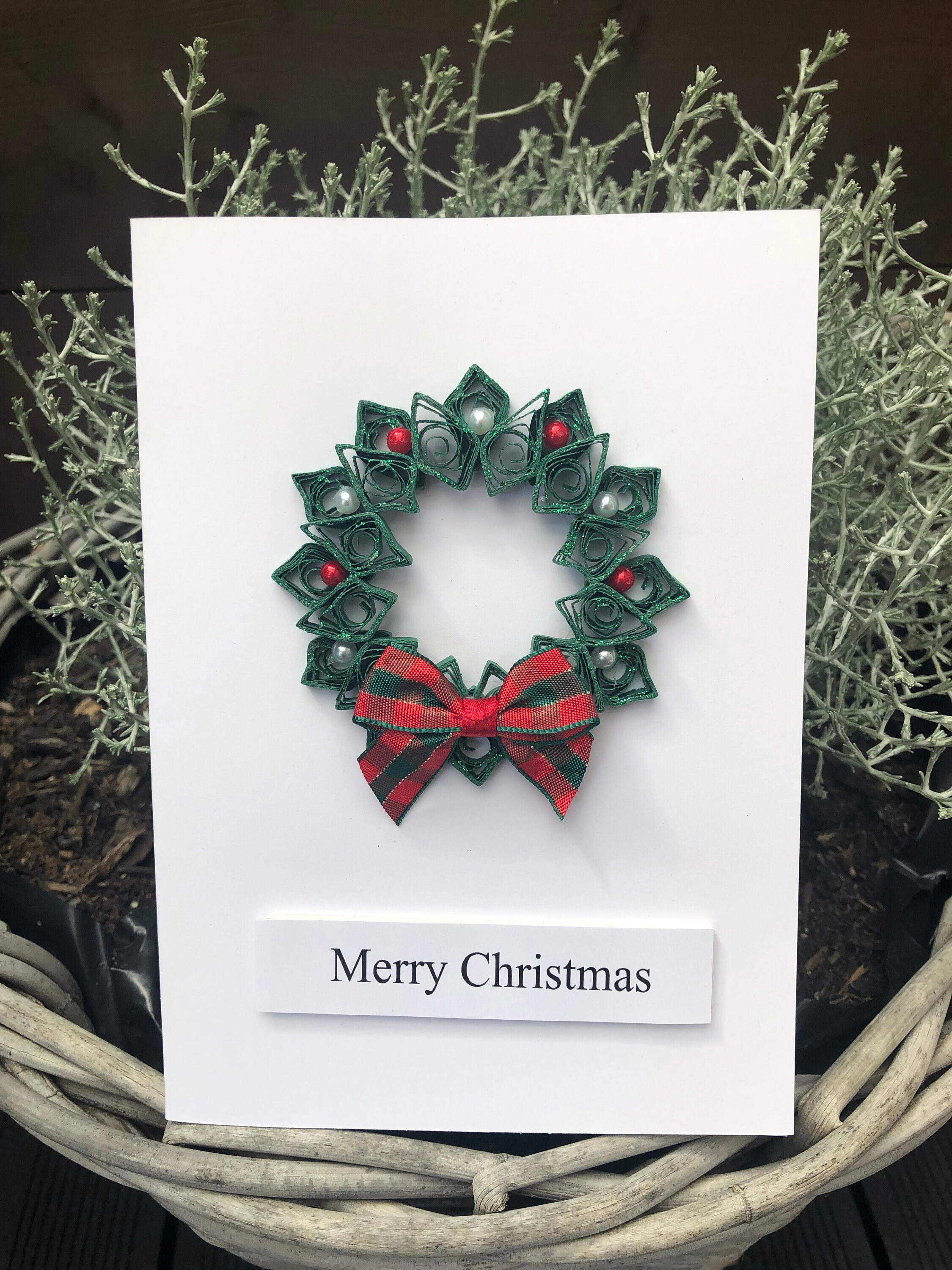 Christmas Card,wreath Christmas Card, Handmade Greeting Card, Unique